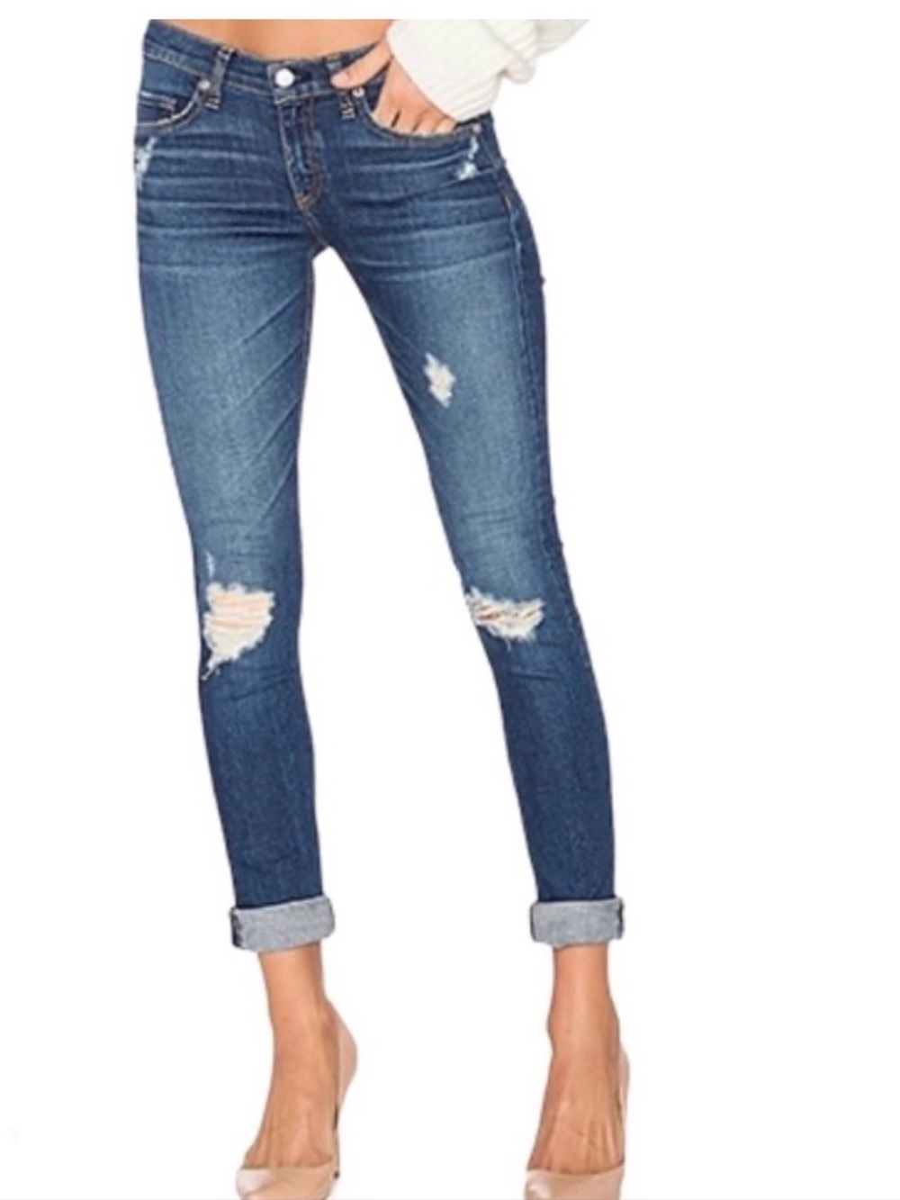 Rag & Bone Distressed Capri Skinny Jeans Cropped Cut Out Canyon Blue 24 Casual